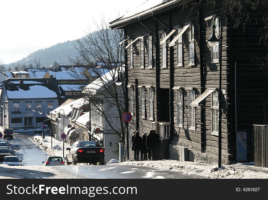 A sunny winter day in a quiet street in Kongsberg, Norway. A sunny winter day in a quiet street in Kongsberg, Norway
