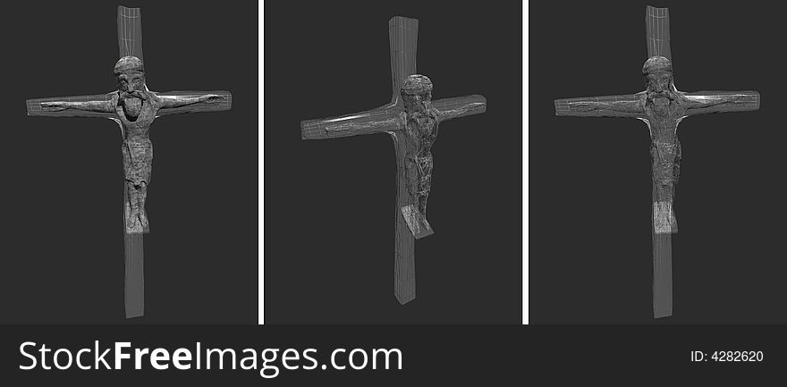 Three renders in three positions of jesus and cross