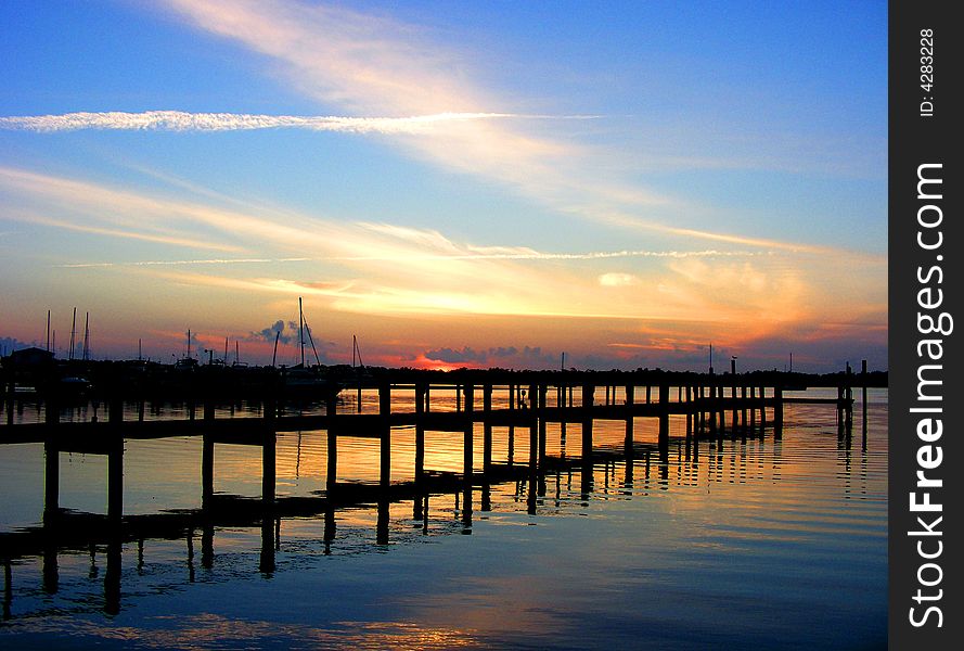 Sunset over pier in florida keys. Sunset over pier in florida keys