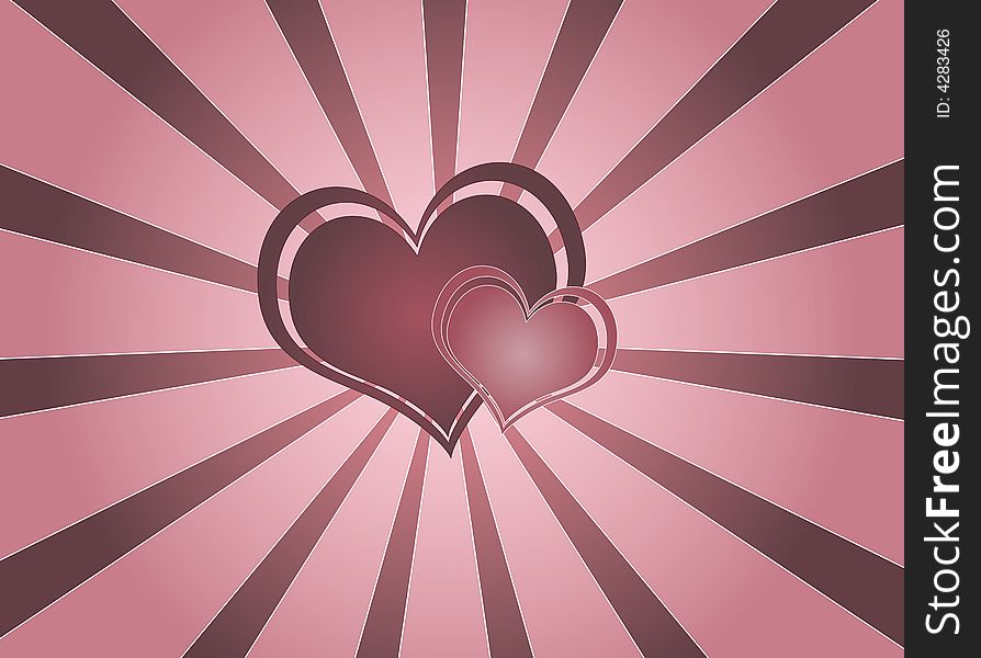 Graphic illustration of two pink hearts against vortex background. Graphic illustration of two pink hearts against vortex background.