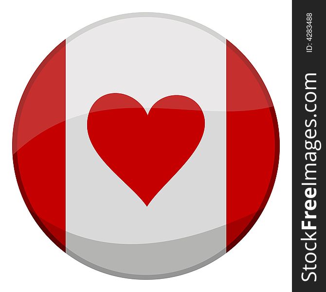Vector illustration of a glossy icon of a canadian flag with a heart. Vector illustration of a glossy icon of a canadian flag with a heart