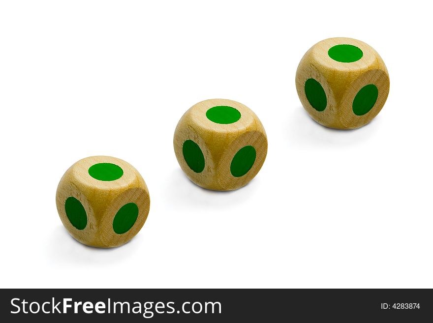 wooden playing dice,isolated on a white background