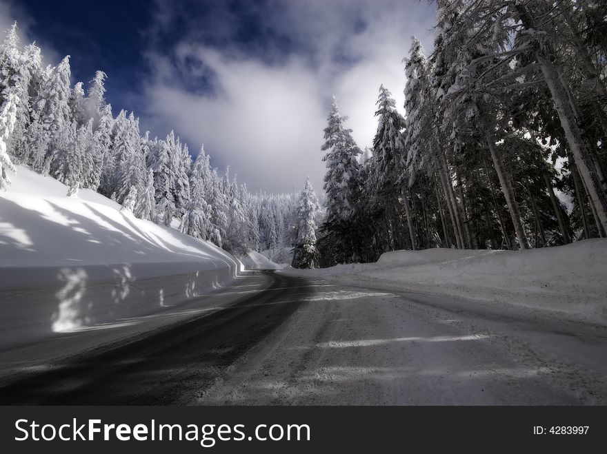 Snowed road at Mt Spokane, 2008