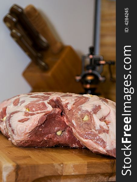 Marinating process of  leg of lamb roast. Marinating process of  leg of lamb roast