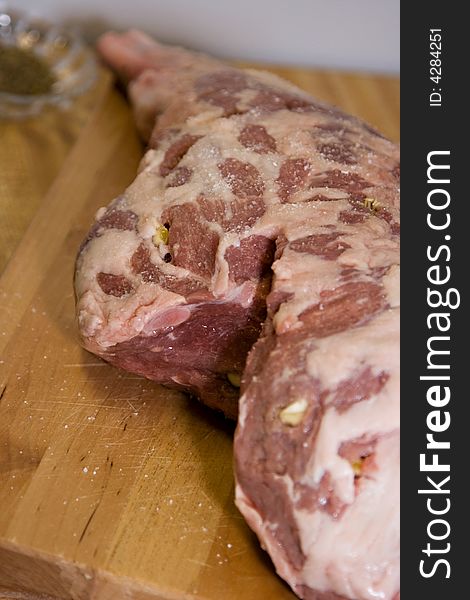 Marinating process of leg of lamb roast. Marinating process of leg of lamb roast