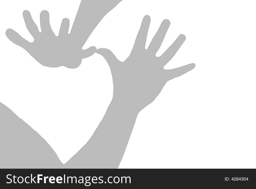 An abstract illustration. Silhouettes of hands, a joyful greeting at a meeting of old kind friends. The light grey image on a white background. An abstract illustration. Silhouettes of hands, a joyful greeting at a meeting of old kind friends. The light grey image on a white background.