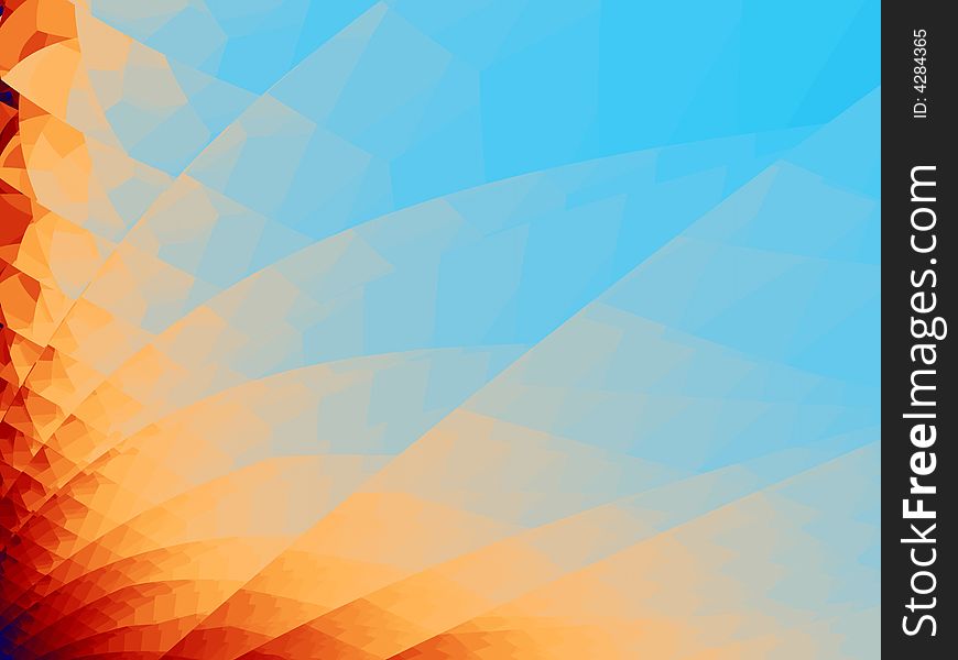 A vibrant background fractal beginning with deep indigo at the bottom left corner progressing through ruby,tangerine,peach and ending with aquamarine. A vibrant background fractal beginning with deep indigo at the bottom left corner progressing through ruby,tangerine,peach and ending with aquamarine.
