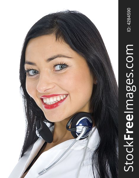 Business woman calling on white background