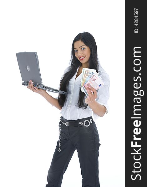 Business woman  working on isolated background