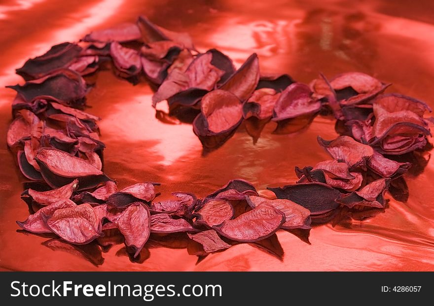 Red heart of rose petals