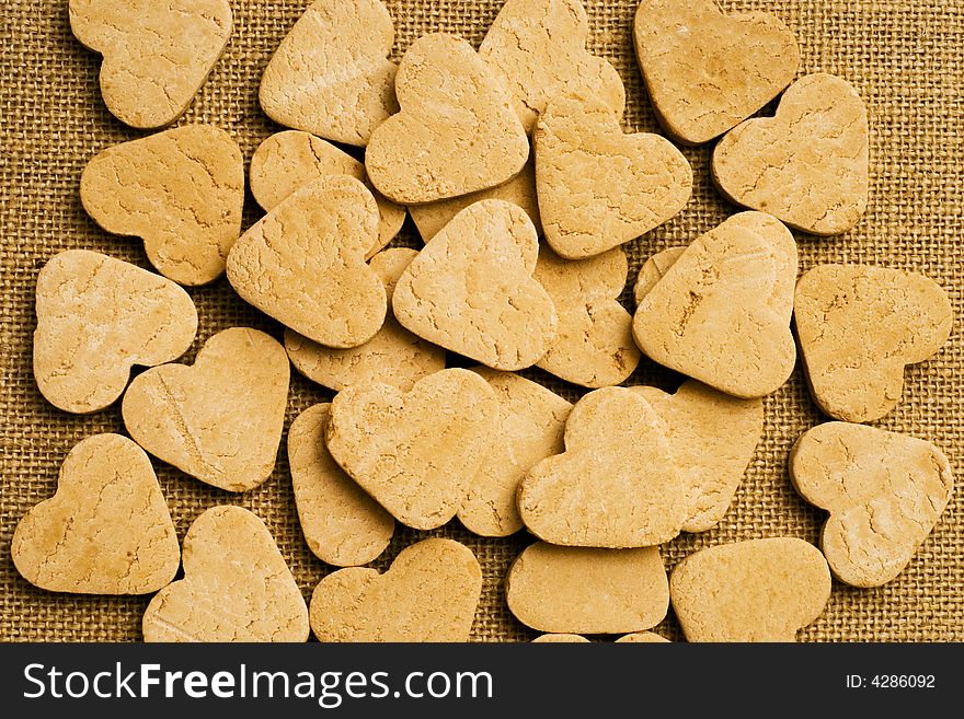 Background of many heart shaped cookies