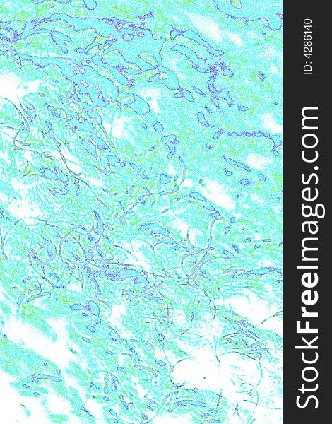 Abstract background, computer-created, digital design, trace contour effect in green, white and blue/purple colors