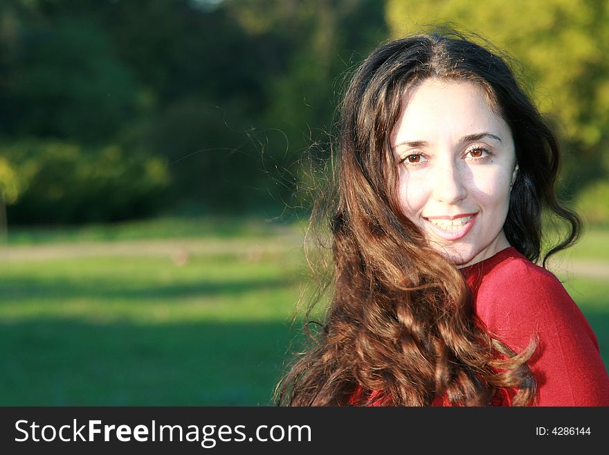 The young girl in park