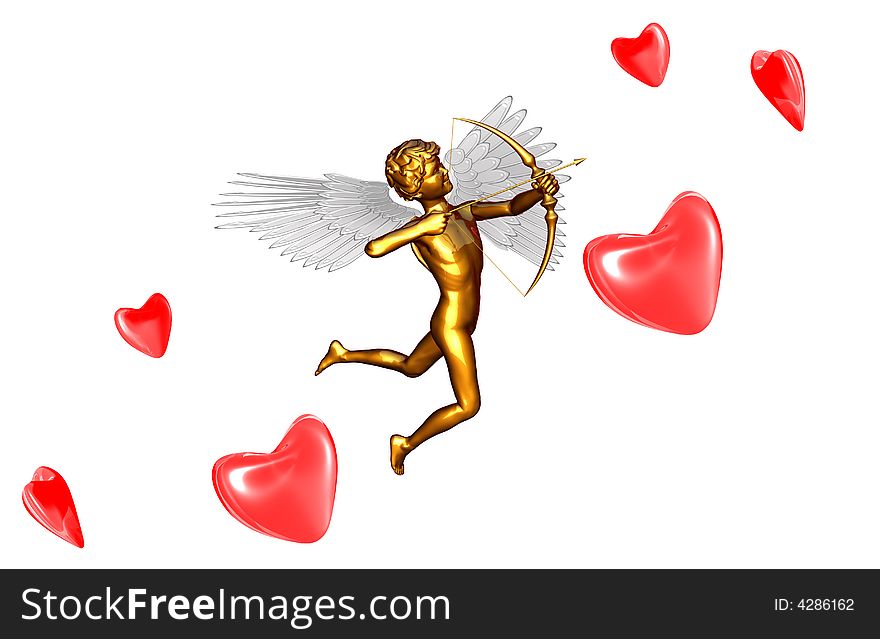 Gold cupid shooting in heart