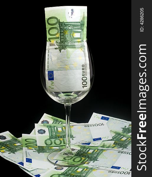 Illustration of euro bills in a cup. Illustration of euro bills in a cup