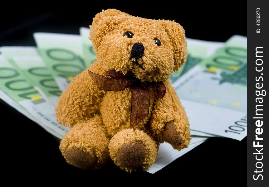 Bear sitting on euro bills. Bear sitting on euro bills