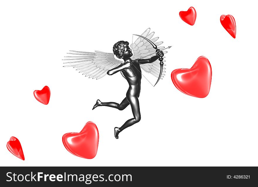 Silver Cupid shooting in heart