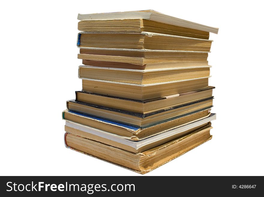 Stack from many old books isolated