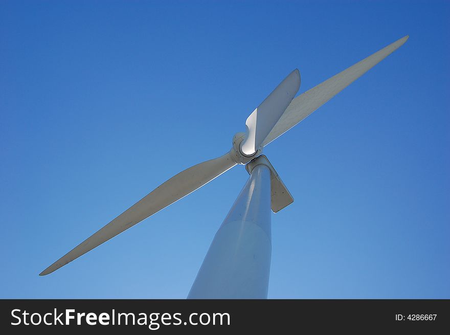 Wind turbine looking up in the sky, landscape