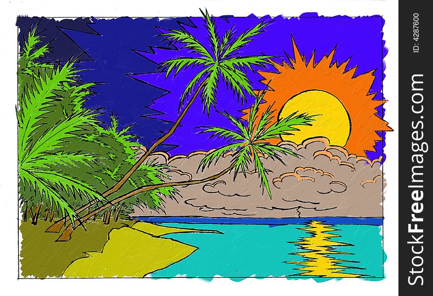 Illustration of a  tropical beach