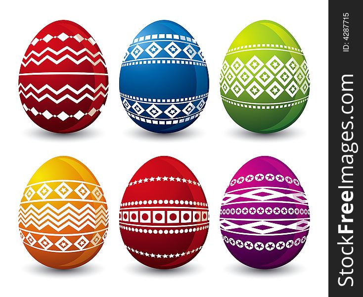 Six easter eggs, vector