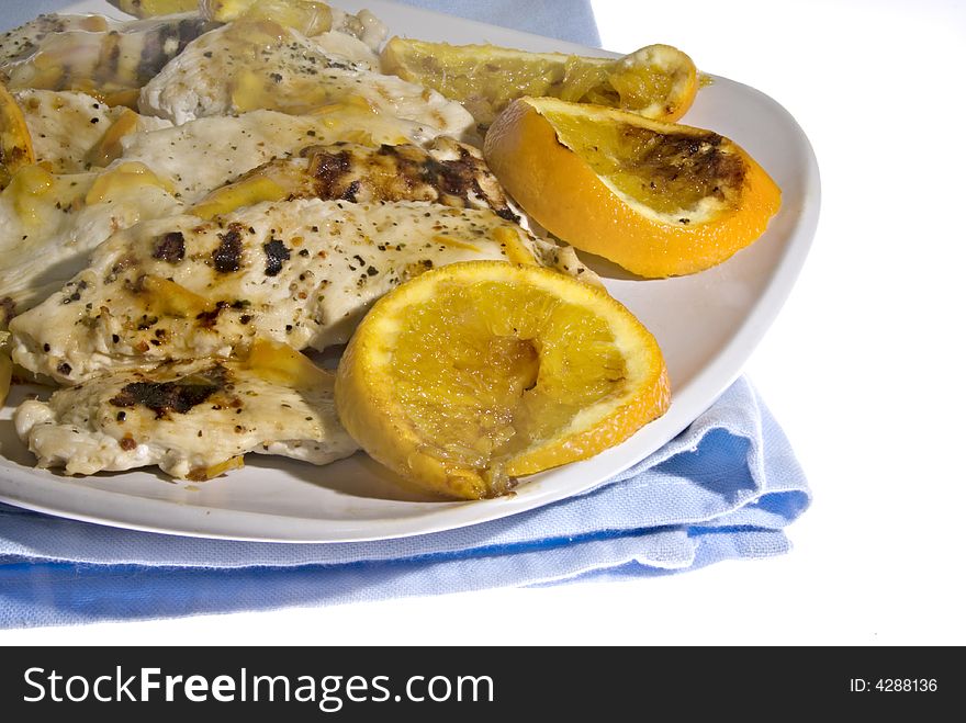 Grilled chicken with ornages and orange marmalade sauce. Grilled chicken with ornages and orange marmalade sauce.
