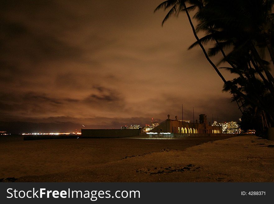 Natatorium War Memorial Oahu Waikiki Beach Hawaii at night. Natatorium War Memorial Oahu Waikiki Beach Hawaii at night