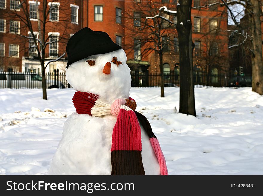 Stock image of a snowman at Boston Common, Boston