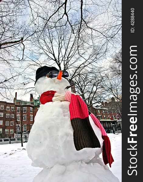 Stock image of a snowman at Boston Common, Boston
