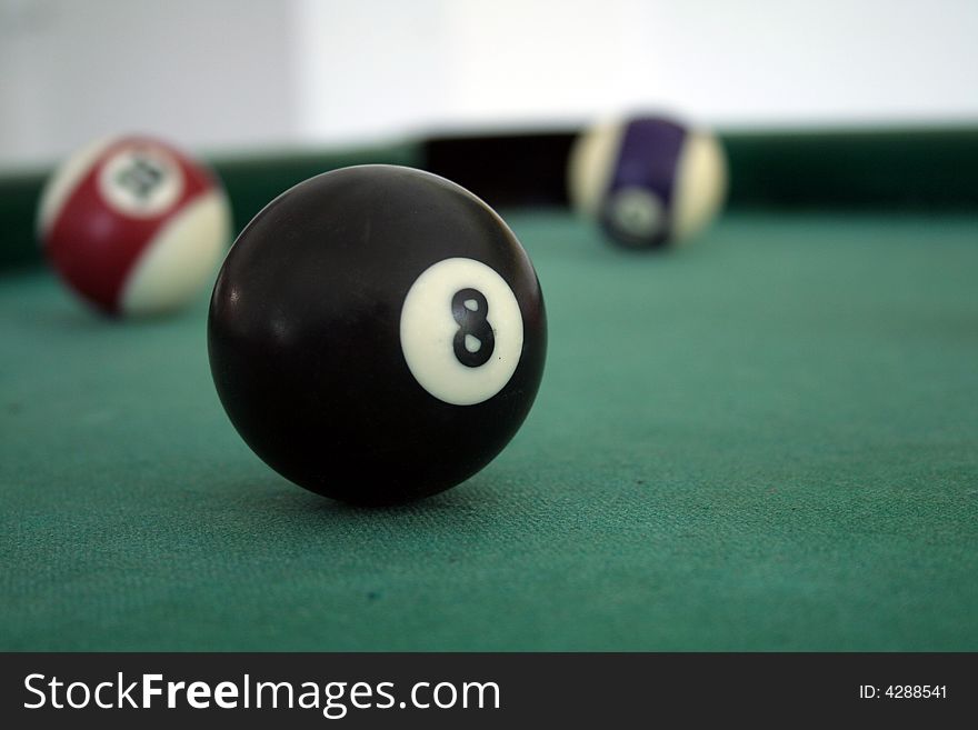 Close-up the ball number eight in snooker game