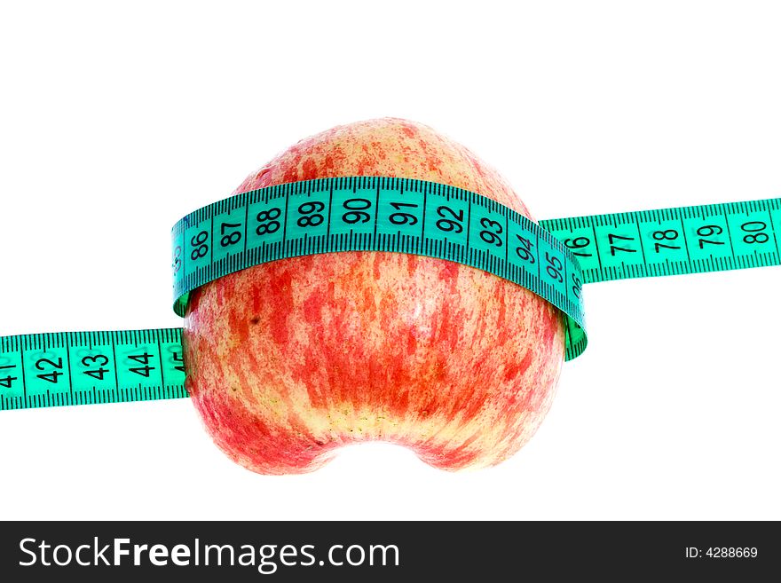 Fitness concept :Red apple with a roulette (isolated)