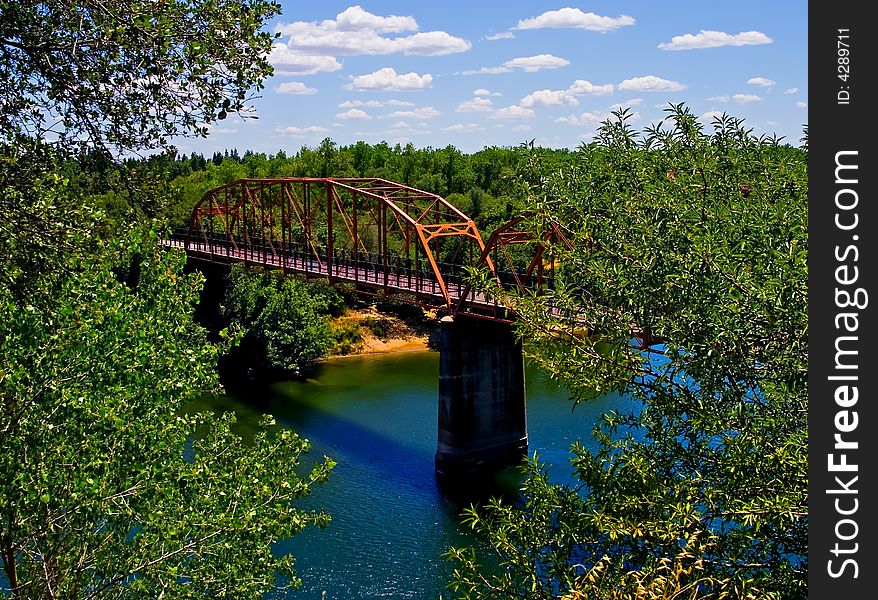 Old Red Bridge over the American River in Fair Oaks California