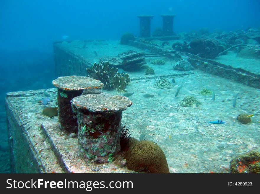 Details of a shipwreck underwater. Details of a shipwreck underwater