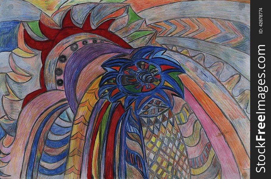 Abstract drawing painting in color hand drawn