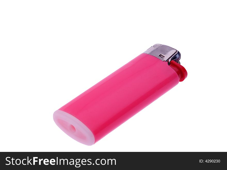 Pink disposable gas lighter isolated on white