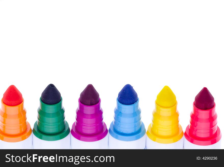 Row of colourful marker pens with copyspace. Row of colourful marker pens with copyspace