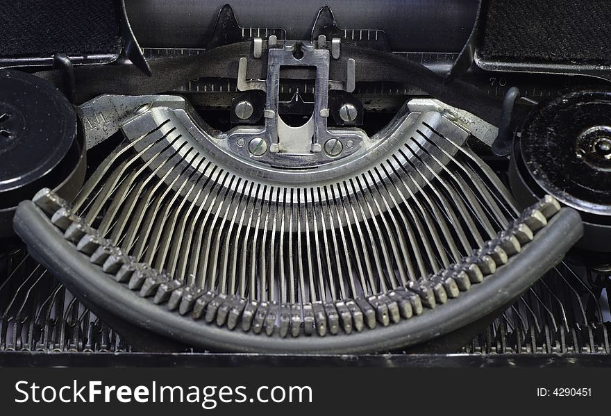 Old black portable cyrillic typewriter