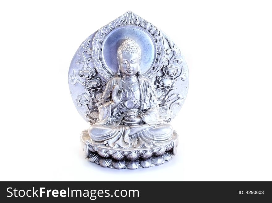 Asian metallic buddha on a white background