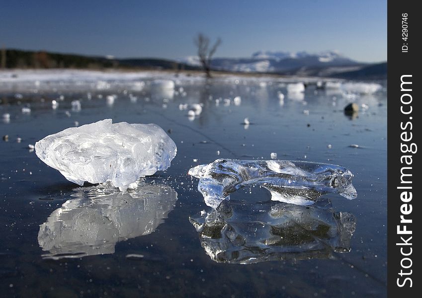 Krimea. the mountain lake in winter. Krimea. the mountain lake in winter.