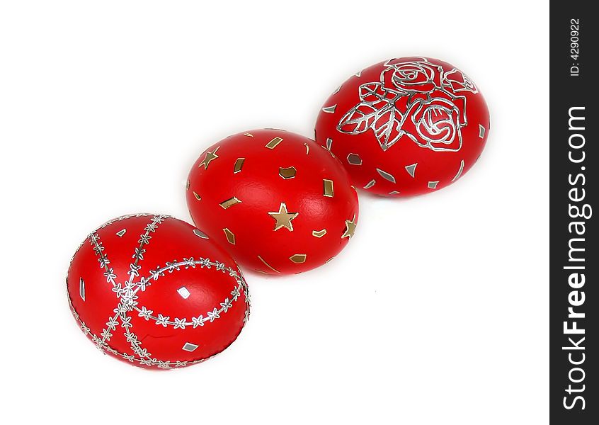 Painted Easter eggs on the white background