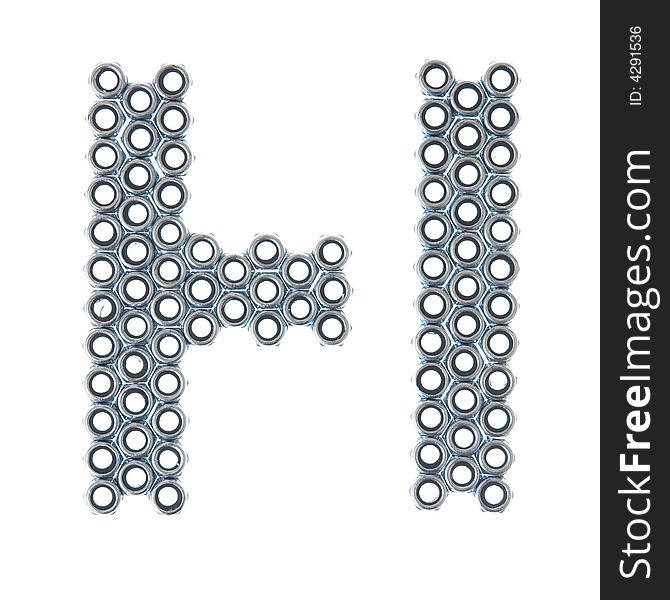 Screw letter H, white background isolated