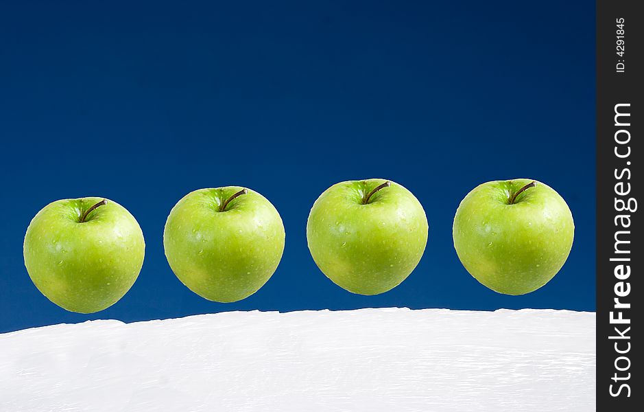 Set Of Apples On A Background Of The Sky