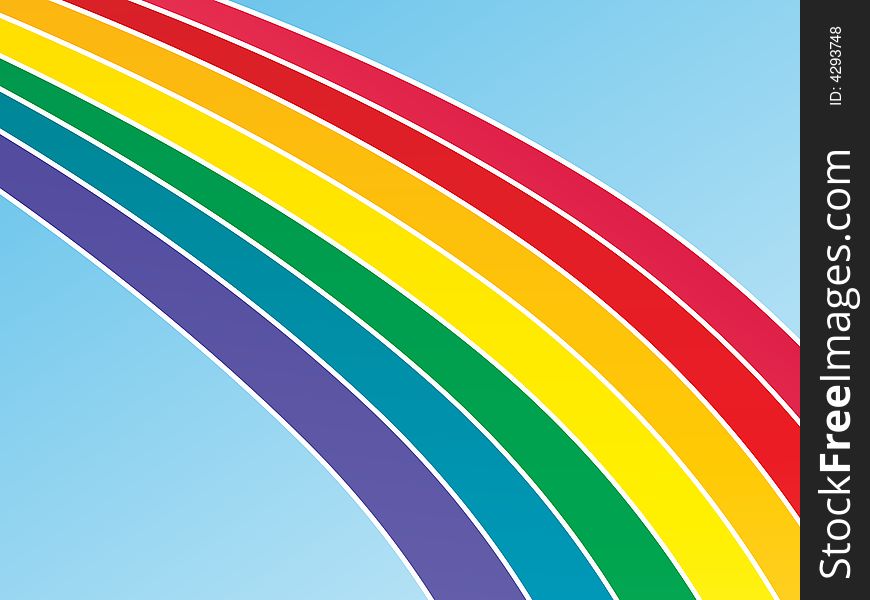 Graphic illustration of a large rainbow against a blue gradient background. Graphic illustration of a large rainbow against a blue gradient background.