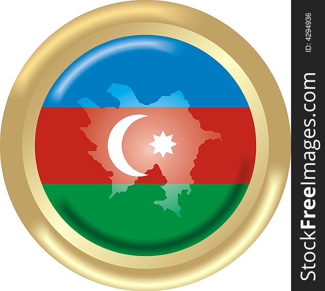 Art illustration: round gold medal with map and flag of azerbaijan