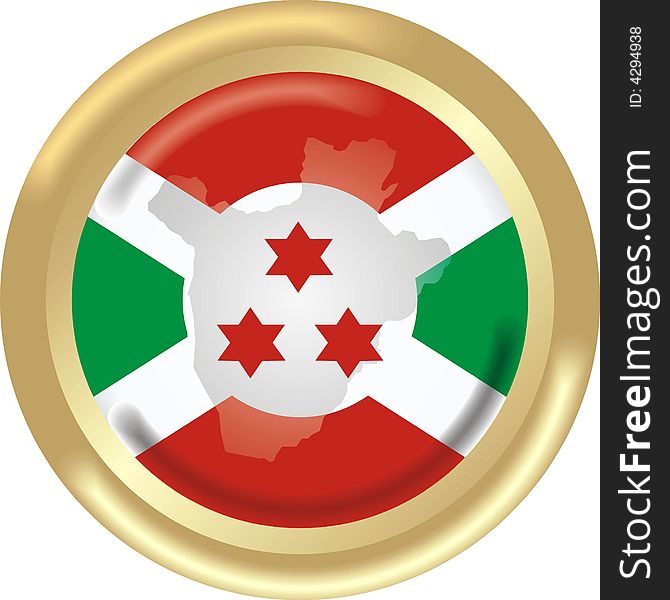 Art illustration: round gold medal with map and flag of burundi