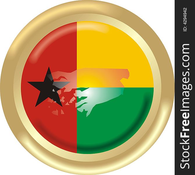 Art illustration: round gold medal with map and flag of guinea bissau