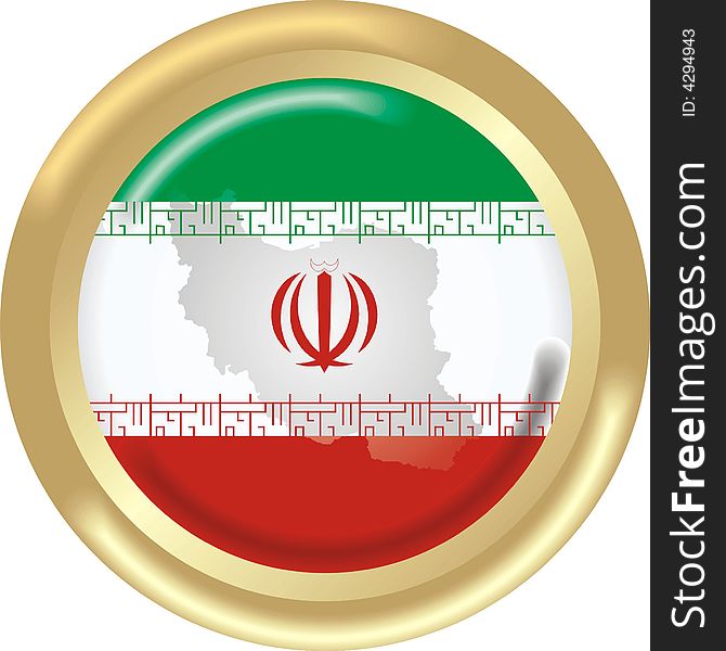 Art illustration: round gold medal with map and flag of iran