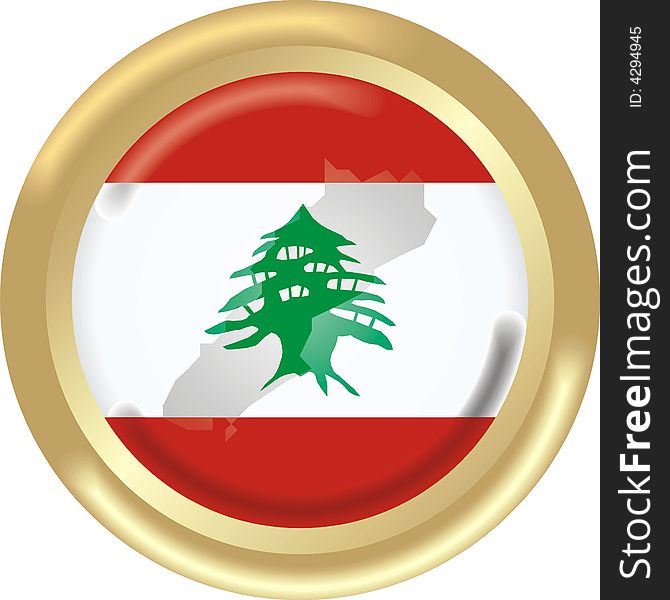 Art illustration: round gold medal with map and flag of lebanon