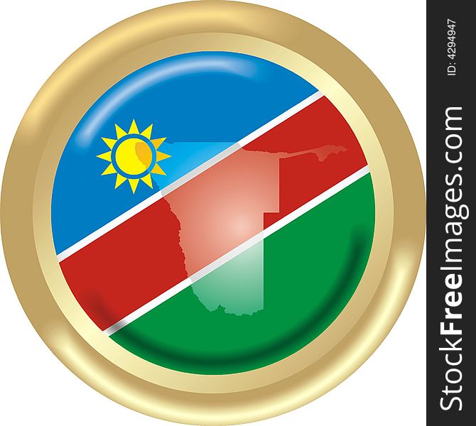 Art illustration: round gold medal with map and flag of namibia