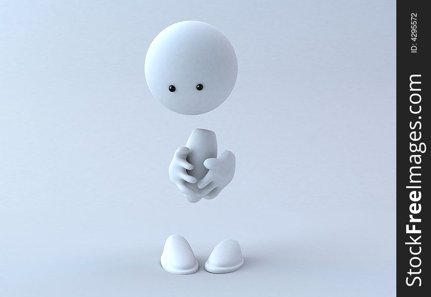 A Shy 3d character in a white background
